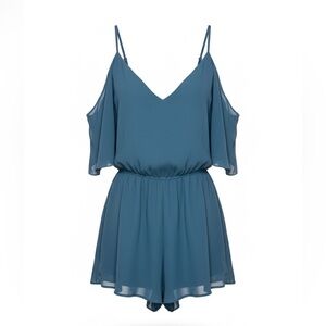 MAHINA Women’s Deep Teal Cold-Shoulder Flutter Sleeve Flowy Romper